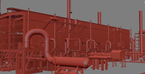 Oil Refinery Low Poly Model