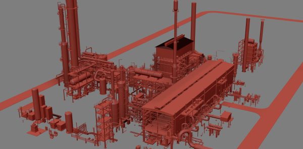 Oil Refinery Low Poly Model
