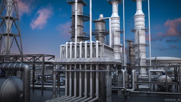 OilField oil refinery with smoke
