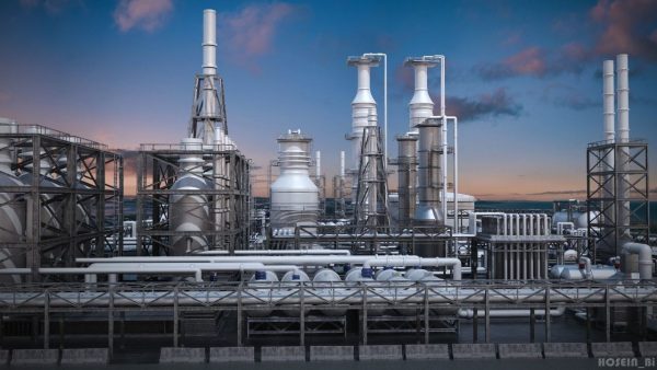 OilField oil refinery with smoke