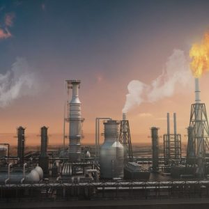 OilField oil refinery with smoke