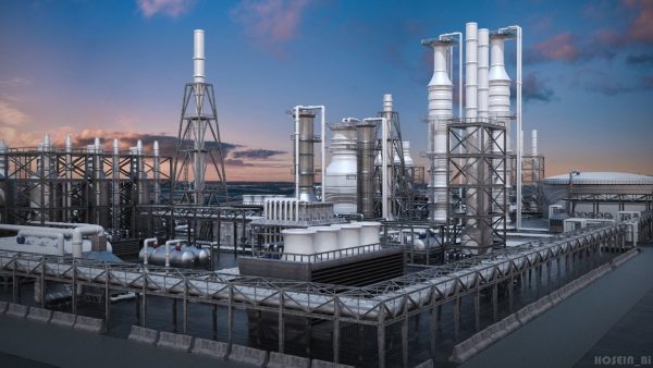 OilField oil refinery with smoke