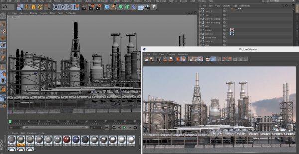 OilField oil refinery with smoke