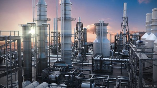 OilField oil refinery with smoke