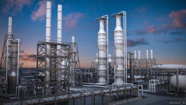OilField oil refinery with smoke