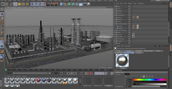 OilField oil refinery with smoke