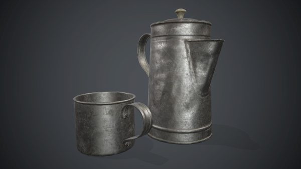 Old Metal Coffee Carafe With Cup PBR Game Ready