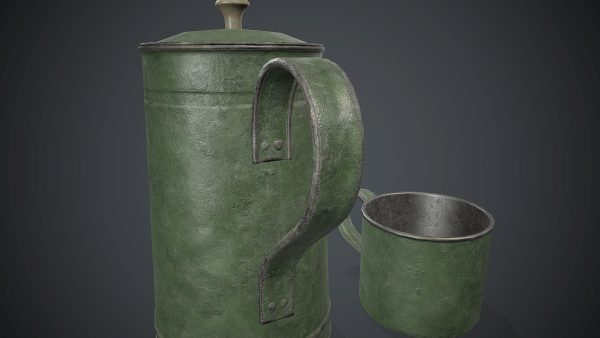 Old Metal Coffee Carafe With Cup PBR Game Ready