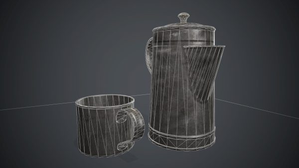 Old Metal Coffee Carafe With Cup PBR Game Ready