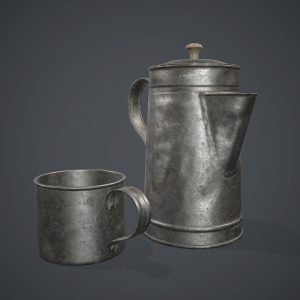Old Metal Coffee Carafe With Cup PBR Game Ready