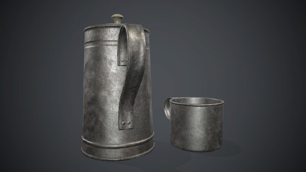 Old Metal Coffee Carafe With Cup PBR Game Ready