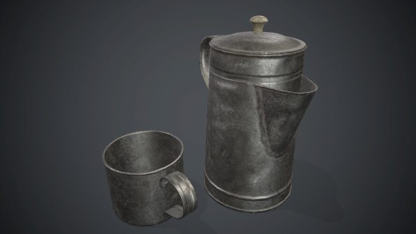 Old Metal Coffee Carafe With Cup PBR Game Ready