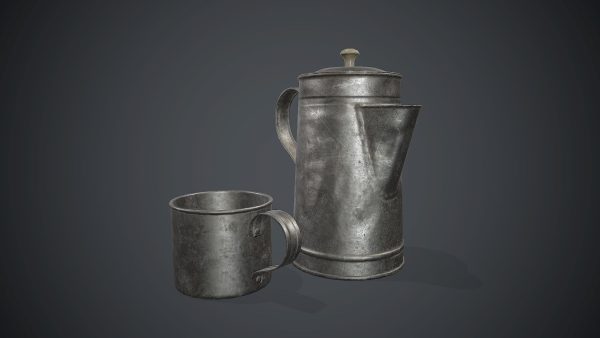 Old Metal Coffee Carafe With Cup PBR Game Ready