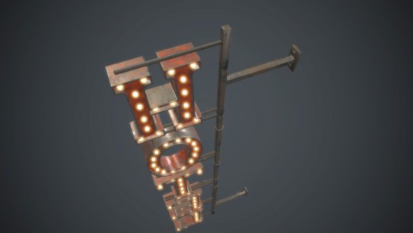 Old Metal Hotel Sign PBR Game Ready