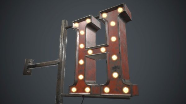 Old Metal Hotel Sign PBR Game Ready