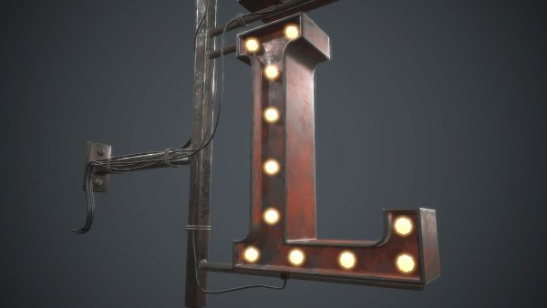 Old Metal Hotel Sign PBR Game Ready