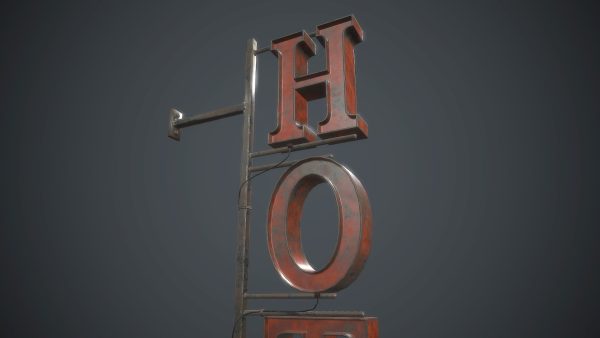 Old Metal Hotel Sign PBR Game Ready