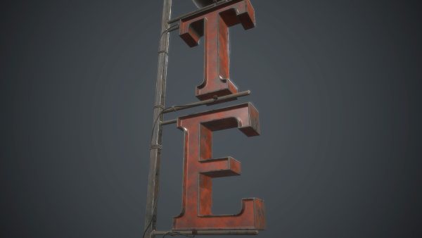 Old Metal Hotel Sign PBR Game Ready