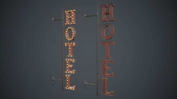 Old Metal Hotel Sign PBR Game Ready