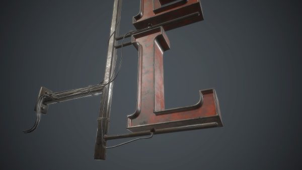 Old Metal Hotel Sign PBR Game Ready