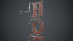 Old Metal Hotel Sign PBR Game Ready