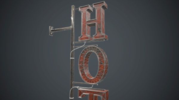 Old Metal Hotel Sign PBR Game Ready