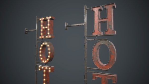 Old Metal Hotel Sign PBR Game Ready