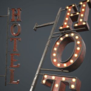 Old Metal Hotel Sign PBR Game Ready