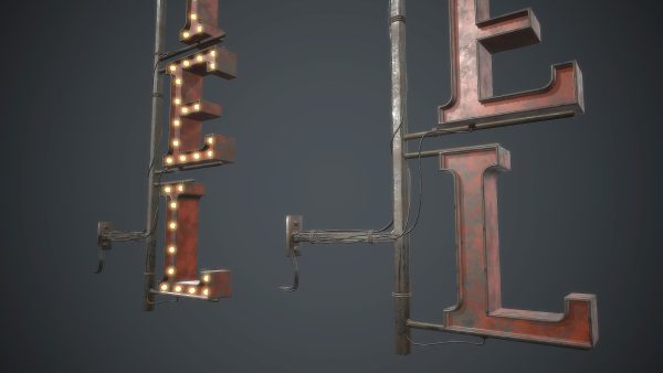 Old Metal Hotel Sign PBR Game Ready