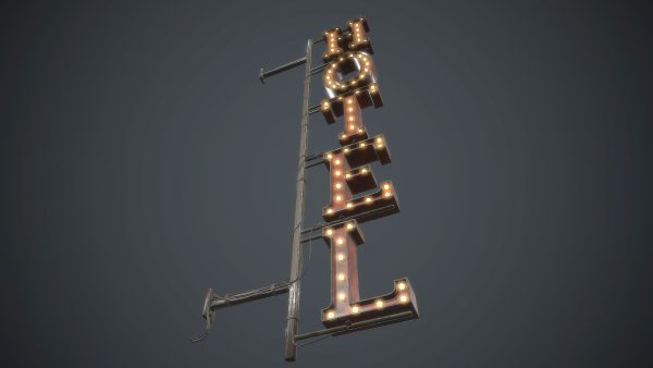 Old Metal Hotel Sign PBR Game Ready