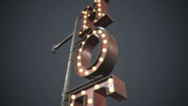 Old Metal Hotel Sign PBR Game Ready