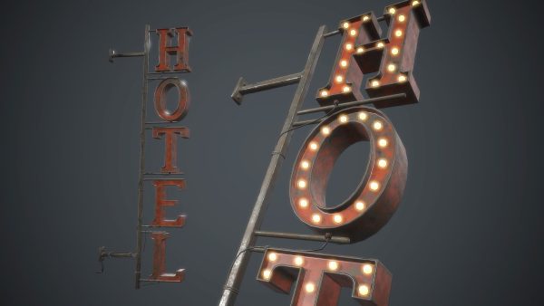 Old Metal Hotel Sign PBR Game Ready