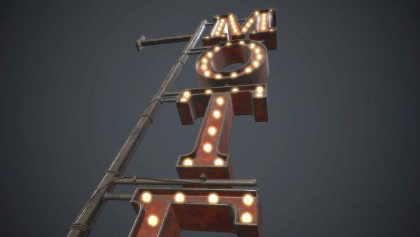 Old Metal Motel Sign PBR Game Ready