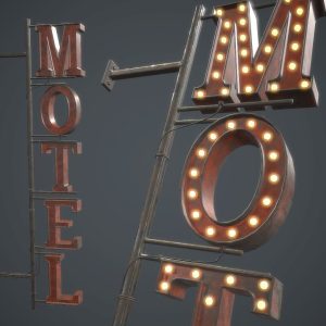 Old Metal Motel Sign PBR Game Ready
