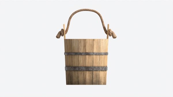 Old Wooden Bucket with Rope Handle