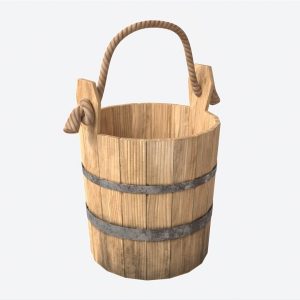 Old Wooden Bucket with Rope Handle