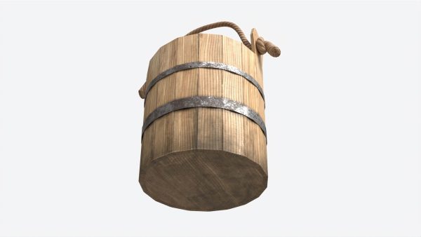 Old Wooden Bucket with Rope Handle
