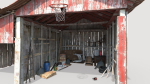 Old wooden garage with materials