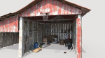 Old wooden garage with materials