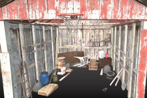 Old wooden garage with materials