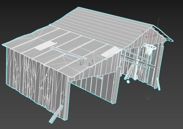 Old wooden garage with materials