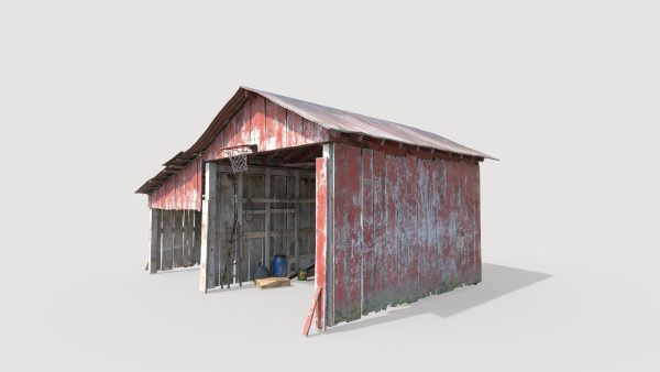Old wooden garage with materials