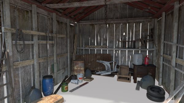 Old wooden garage with materials