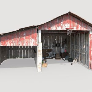 Old wooden garage with materials