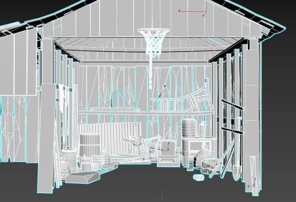 Old wooden garage with materials