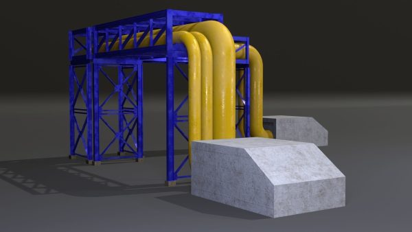 PBR Industrial Pipe Bridge Game Ready Modular Element 3D Model