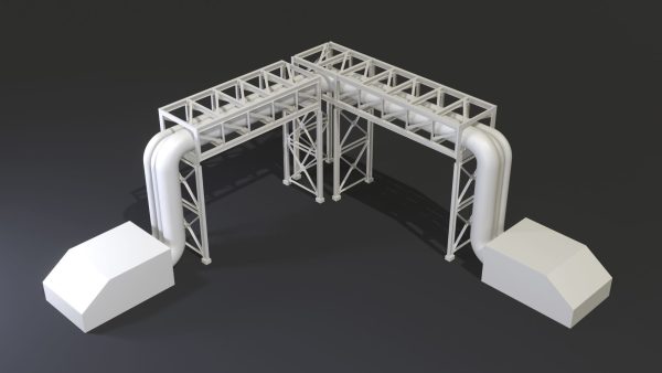 PBR Industrial Pipe Bridge Game Ready Modular Element 3D Model