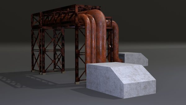 PBR Industrial Pipe Bridge Game Ready Modular Element 3D Model