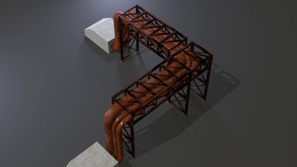 PBR Industrial Pipe Bridge Game Ready Modular Element 3D Model