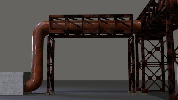 PBR Industrial Pipe Bridge Game Ready Modular Element 3D Model